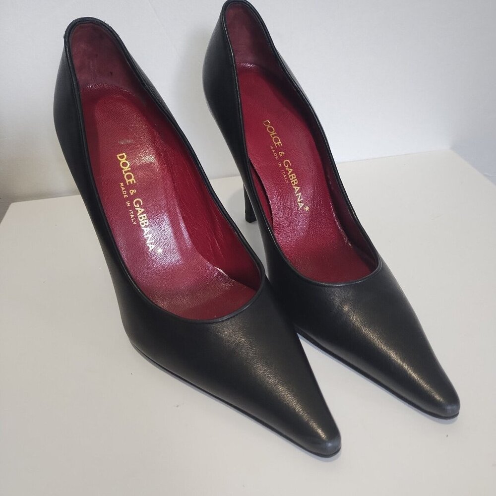 DOLCE & GABBANA BLACK LEATHER POINTED HEELS ITALIAN SHOES WOMEN SIZE 6